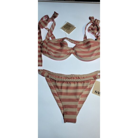 SAME LOS ANGELES 2 PC BIKINY WOMENS The Lady Bra And Rucched Bottom Stripped L - Picture 6 of 15